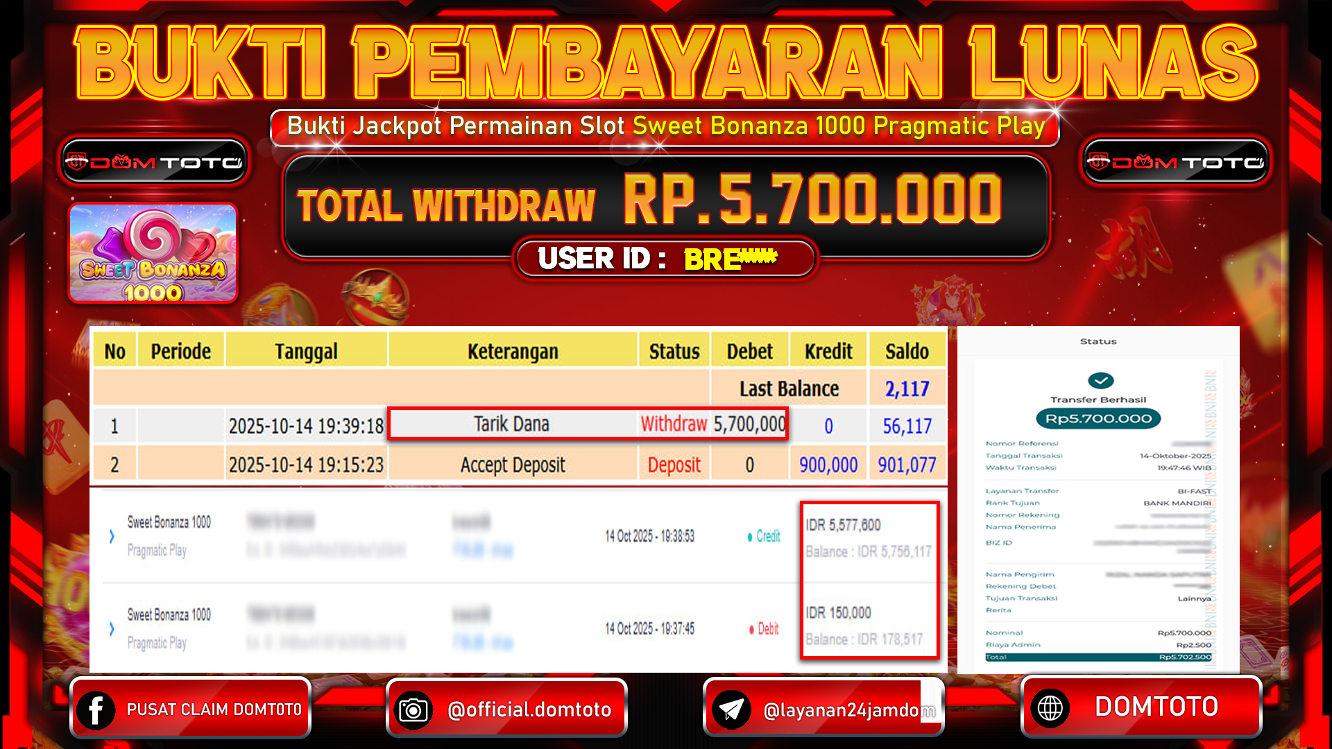 JACKPOT Sweet Bonanza 1000 Pragmatic Play 14 OKTOBER 2025